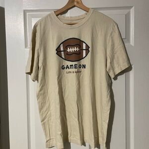 Life Is Good Cream Tee with Brown Football ‘Game On’ Graphic